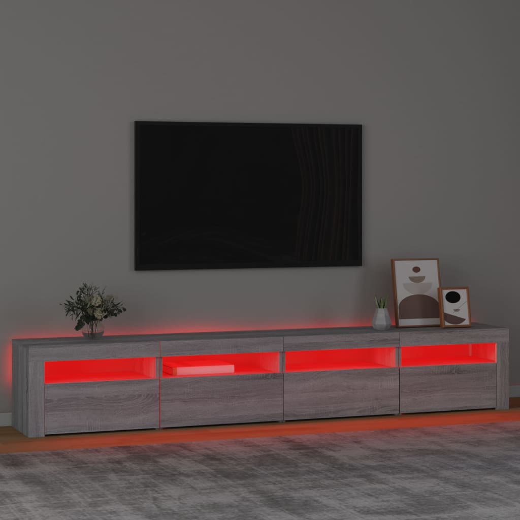 Tv-meubel met LED-verlichting 240x35x40 cm grijs sonoma eiken is nu te koop bij PeponiXL, paradijselijk wonen!