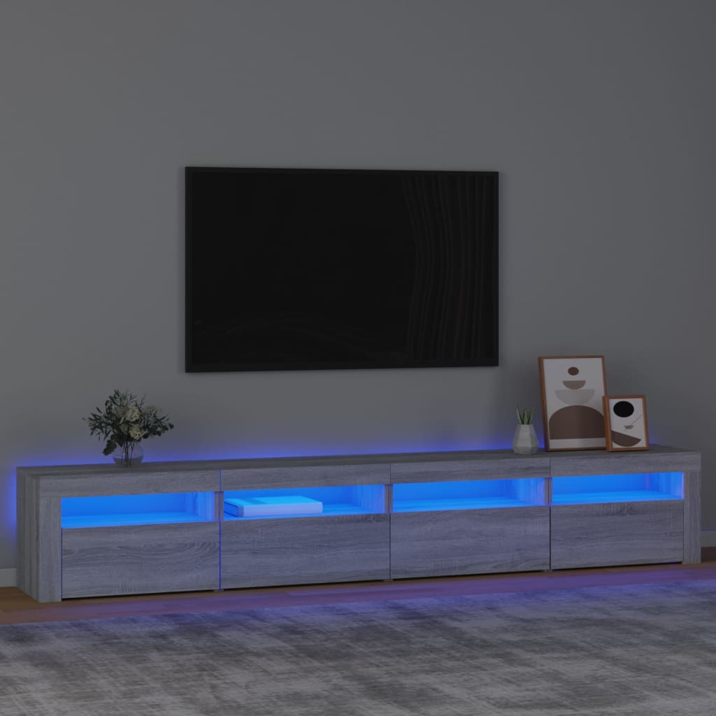 Tv-meubel met LED-verlichting 240x35x40 cm grijs sonoma eiken is nu te koop bij PeponiXL, paradijselijk wonen!