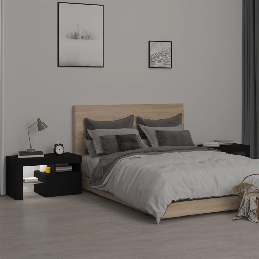 Nachtkastjes 2 st LED-verlichting 70x36,5x40 cm hoogglans zwart is nu te koop bij PeponiXL, paradijselijk wonen!