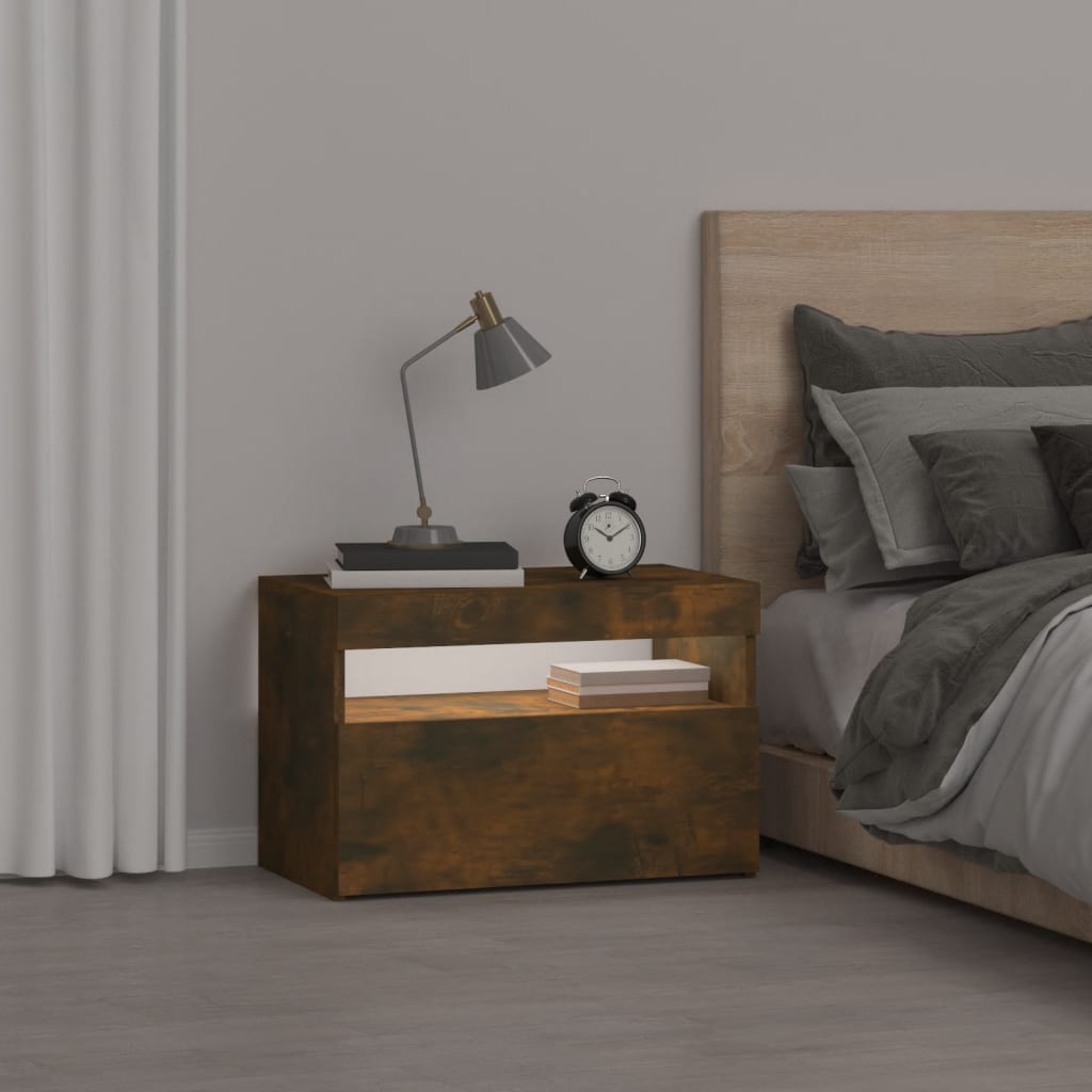 Nachtkastje met LED-verlichting 60x35x40 cm gerookt eikenkleur is nu te koop bij PeponiXL, paradijselijk wonen!