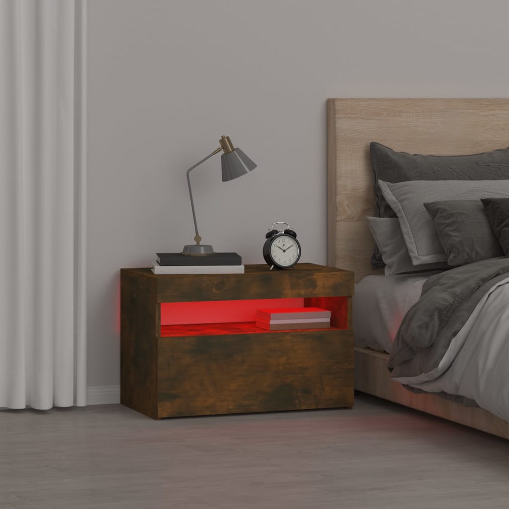 Nachtkastje met LED-verlichting 60x35x40 cm gerookt eikenkleur is nu te koop bij PeponiXL, paradijselijk wonen!