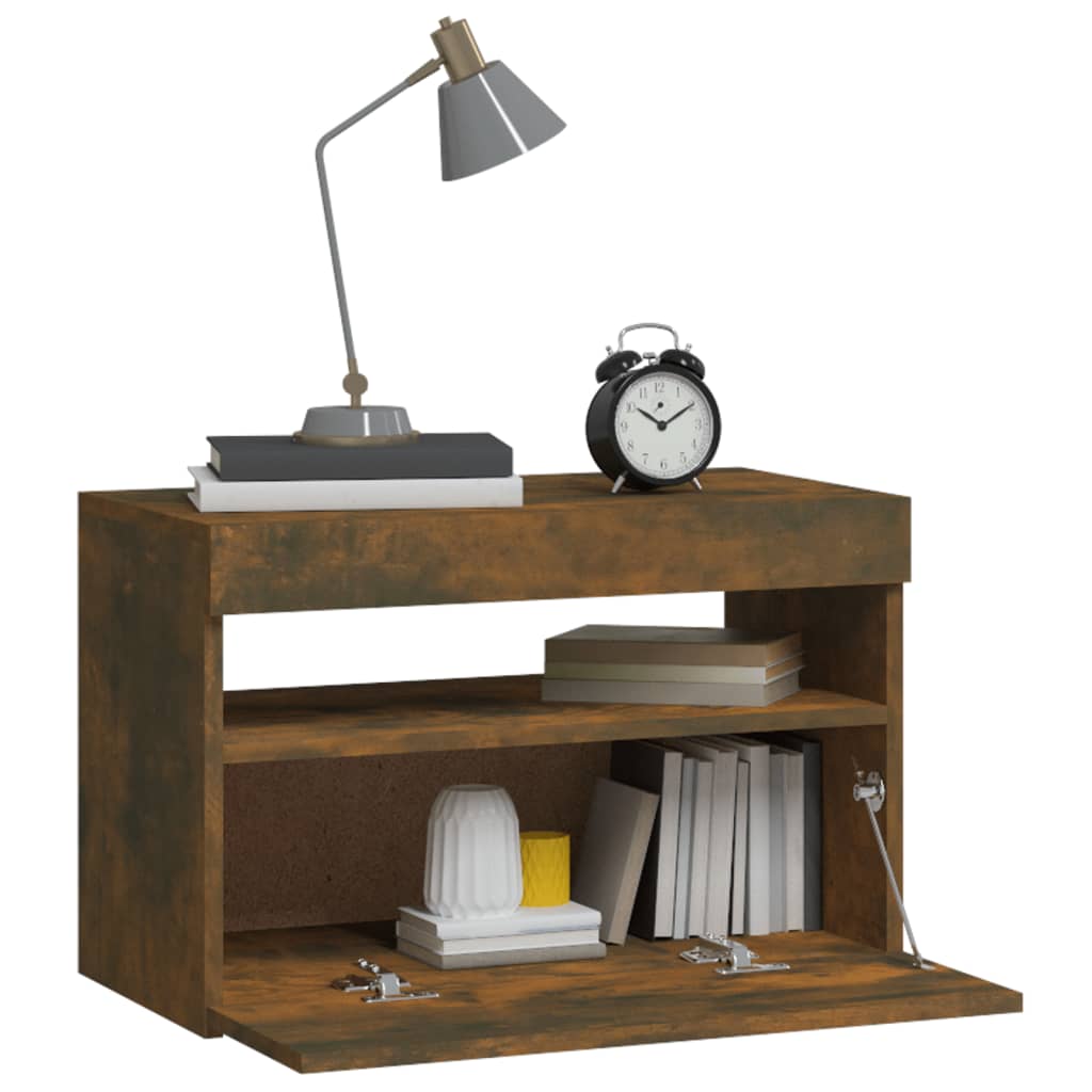 Nachtkastje met LED-verlichting 60x35x40 cm gerookt eikenkleur is nu te koop bij PeponiXL, paradijselijk wonen!