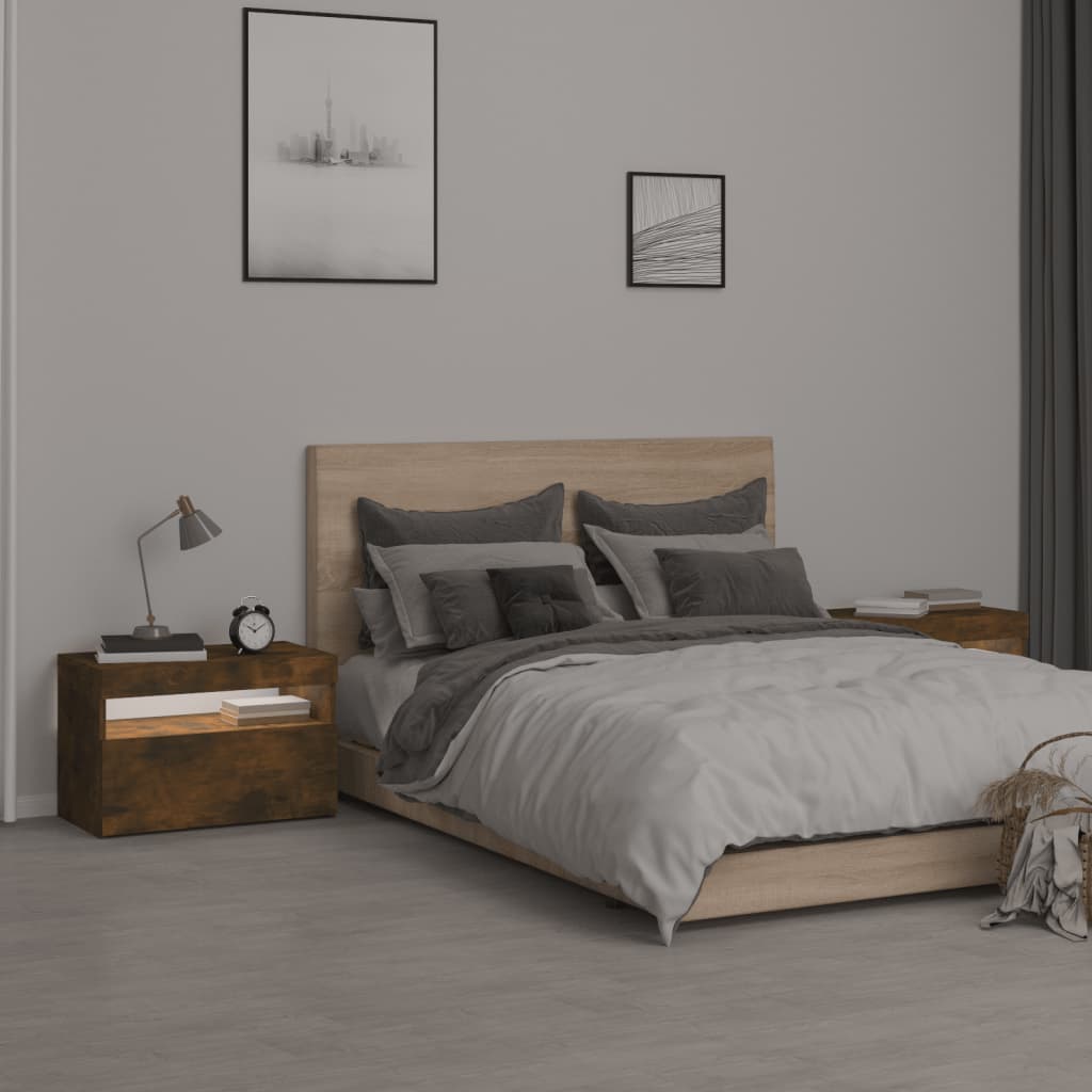 Nachtkastjes 2 st met LED-verlichting 60x35x40 cm gerookt eiken is nu te koop bij PeponiXL, paradijselijk wonen!