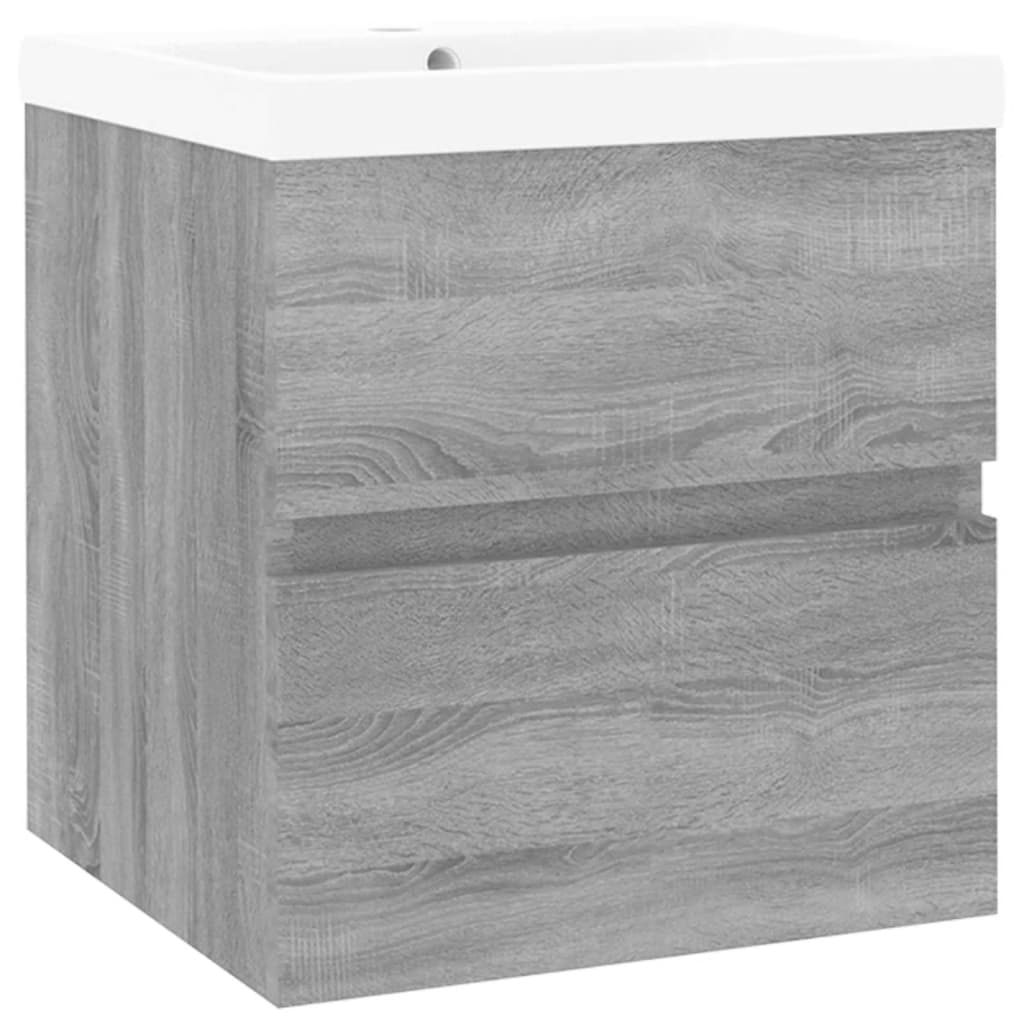 Wastafelkast met ingebouwde wasbak bewerkt hout grijs sonoma is nu te koop bij PeponiXL, paradijselijk wonen!