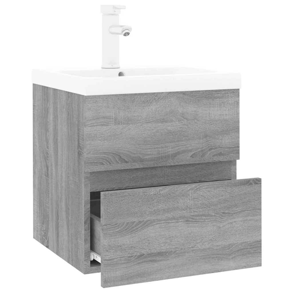 Wastafelkast met ingebouwde wasbak bewerkt hout grijs sonoma is nu te koop bij PeponiXL, paradijselijk wonen!