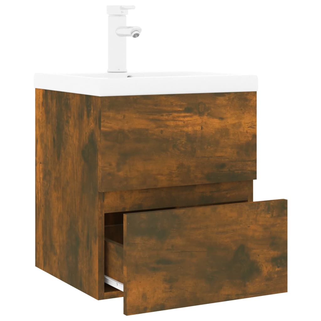 Wastafelkast met ingebouwde wasbak bewerkt hout gerookt eiken is nu te koop bij PeponiXL, paradijselijk wonen!