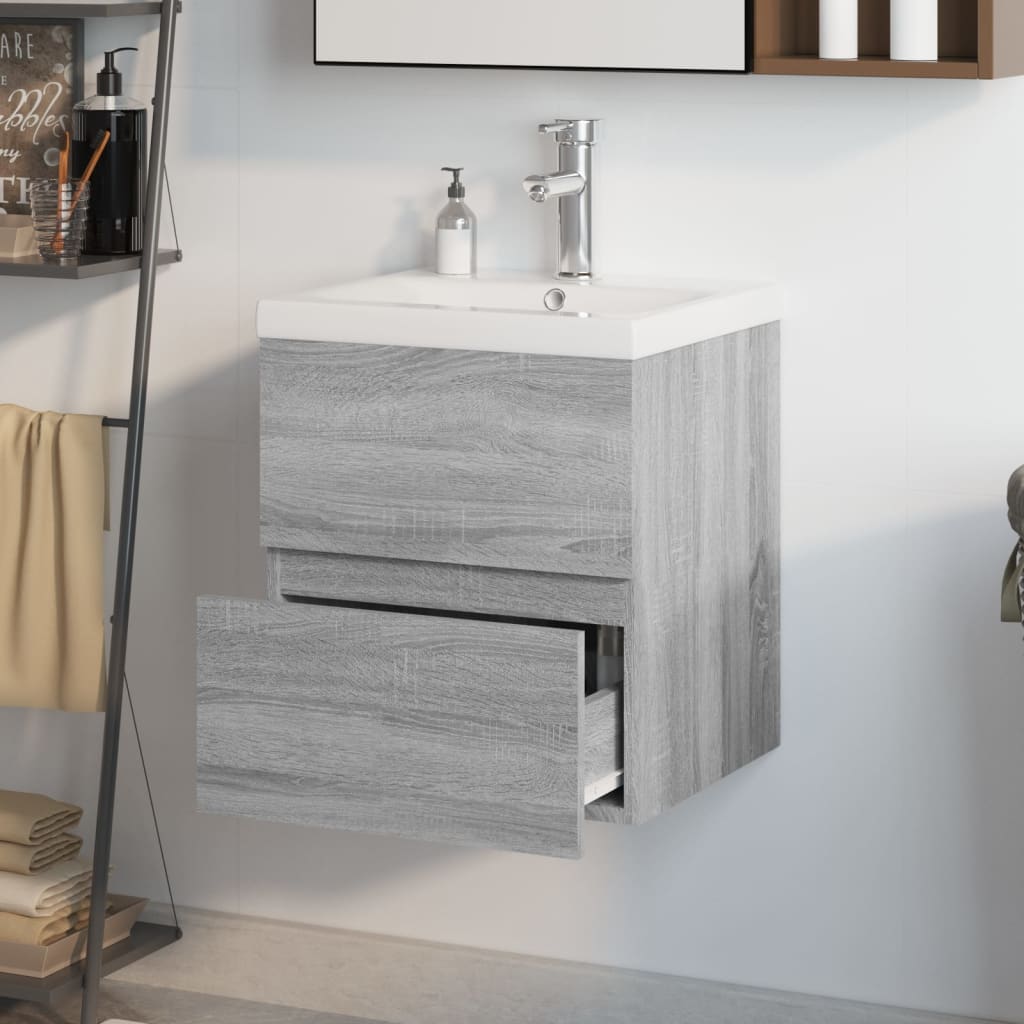 Wastafelkast met ingebouwde wasbak bewerkt hout grijs sonoma is nu te koop bij PeponiXL, paradijselijk wonen!