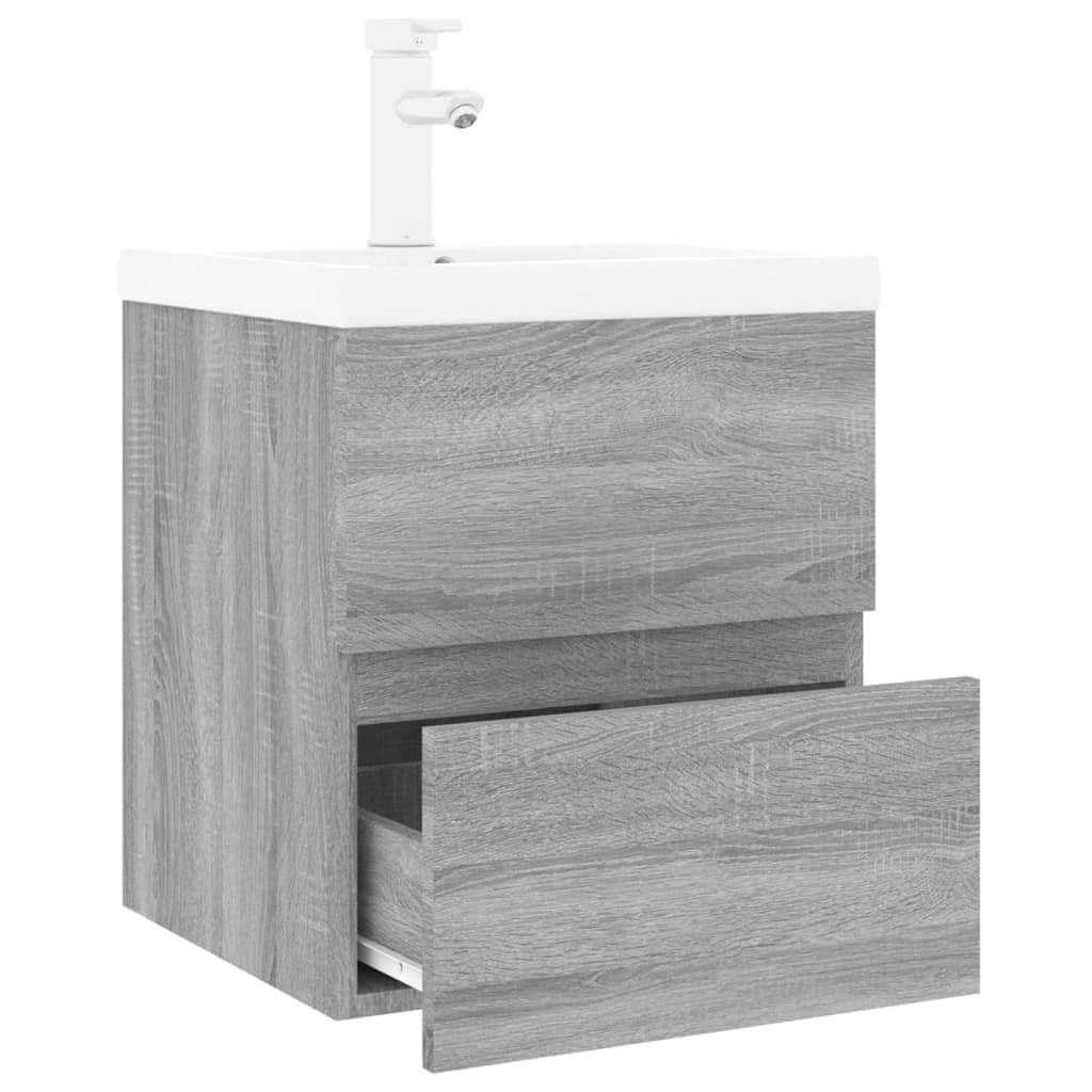 Wastafelkast met ingebouwde wasbak bewerkt hout grijs sonoma is nu te koop bij PeponiXL, paradijselijk wonen!
