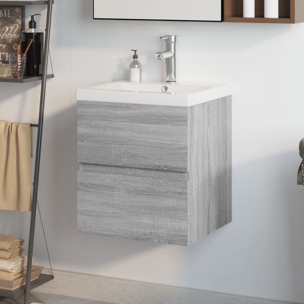 Wastafelkast met ingebouwde wasbak bewerkt hout grijs sonoma is nu te koop bij PeponiXL, paradijselijk wonen!