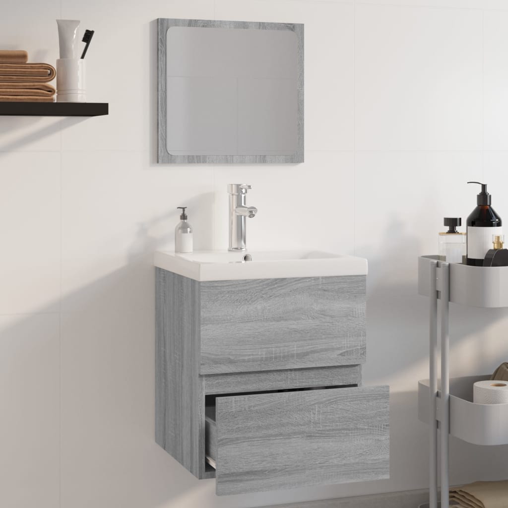 Badkamermeubelset bewerkt hout grijs sonoma eikenkleurig is nu te koop bij PeponiXL, paradijselijk wonen!