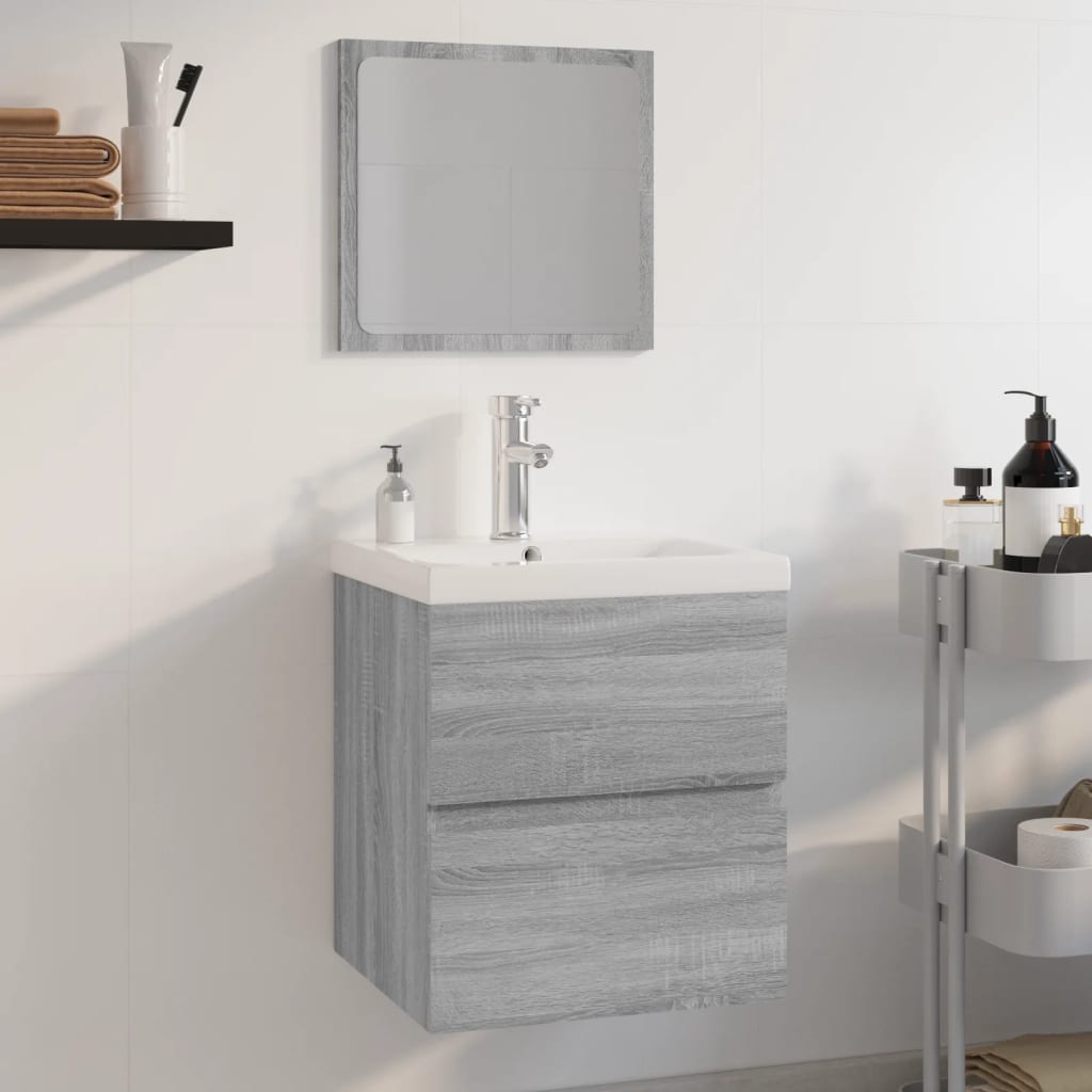 Badkamermeubelset bewerkt hout grijs sonoma eikenkleurig is nu te koop bij PeponiXL, paradijselijk wonen!