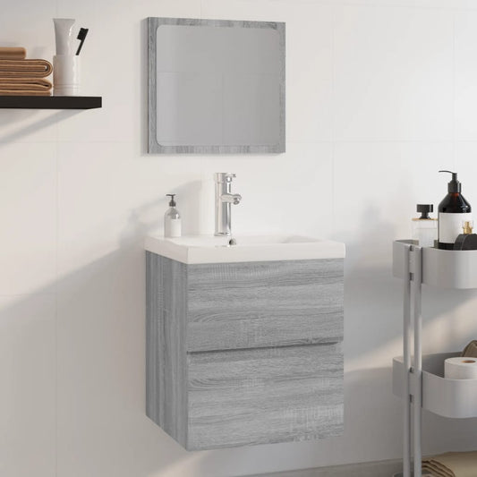 Badkamermeubelset bewerkt hout grijs sonoma eikenkleurig is nu te koop bij PeponiXL, paradijselijk wonen!
