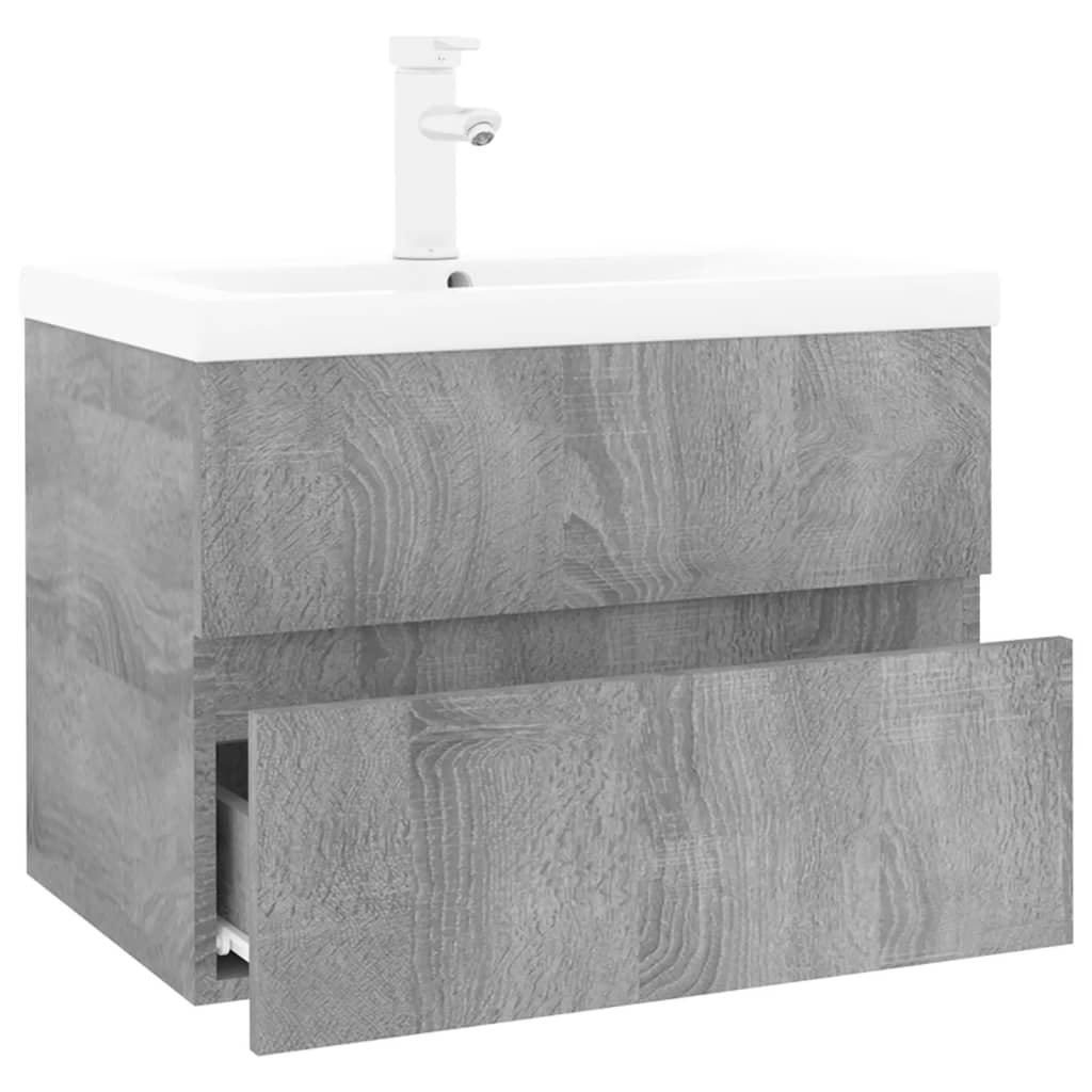 Wastafelkast met ingebouwde wasbak bewerkt hout grijs sonoma is nu te koop bij PeponiXL, paradijselijk wonen!