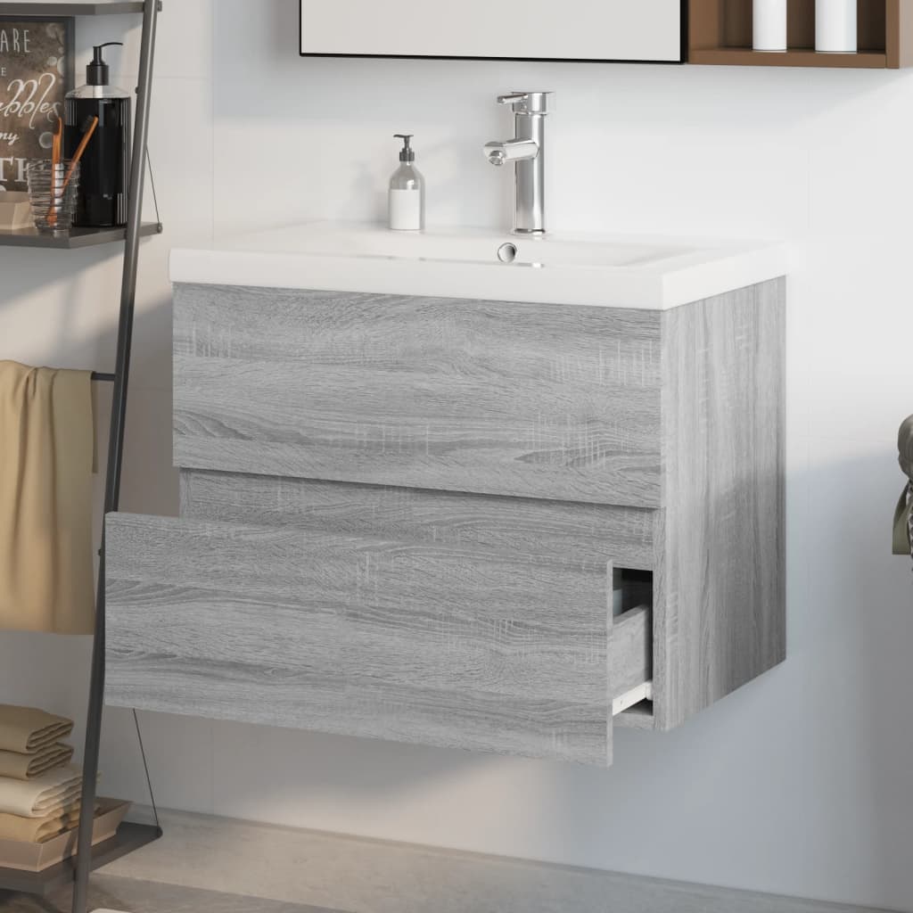 Wastafelkast met ingebouwde wasbak bewerkt hout grijs sonoma is nu te koop bij PeponiXL, paradijselijk wonen!