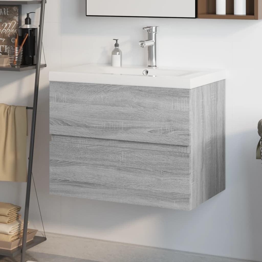 Wastafelkast met ingebouwde wasbak bewerkt hout grijs sonoma is nu te koop bij PeponiXL, paradijselijk wonen!