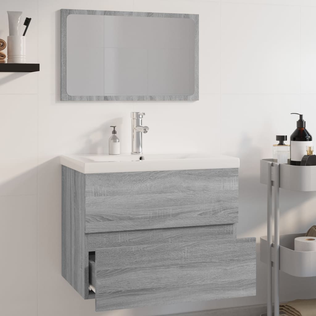 Badkamermeubelset bewerkt hout grijs sonoma eikenkleurig is nu te koop bij PeponiXL, paradijselijk wonen!