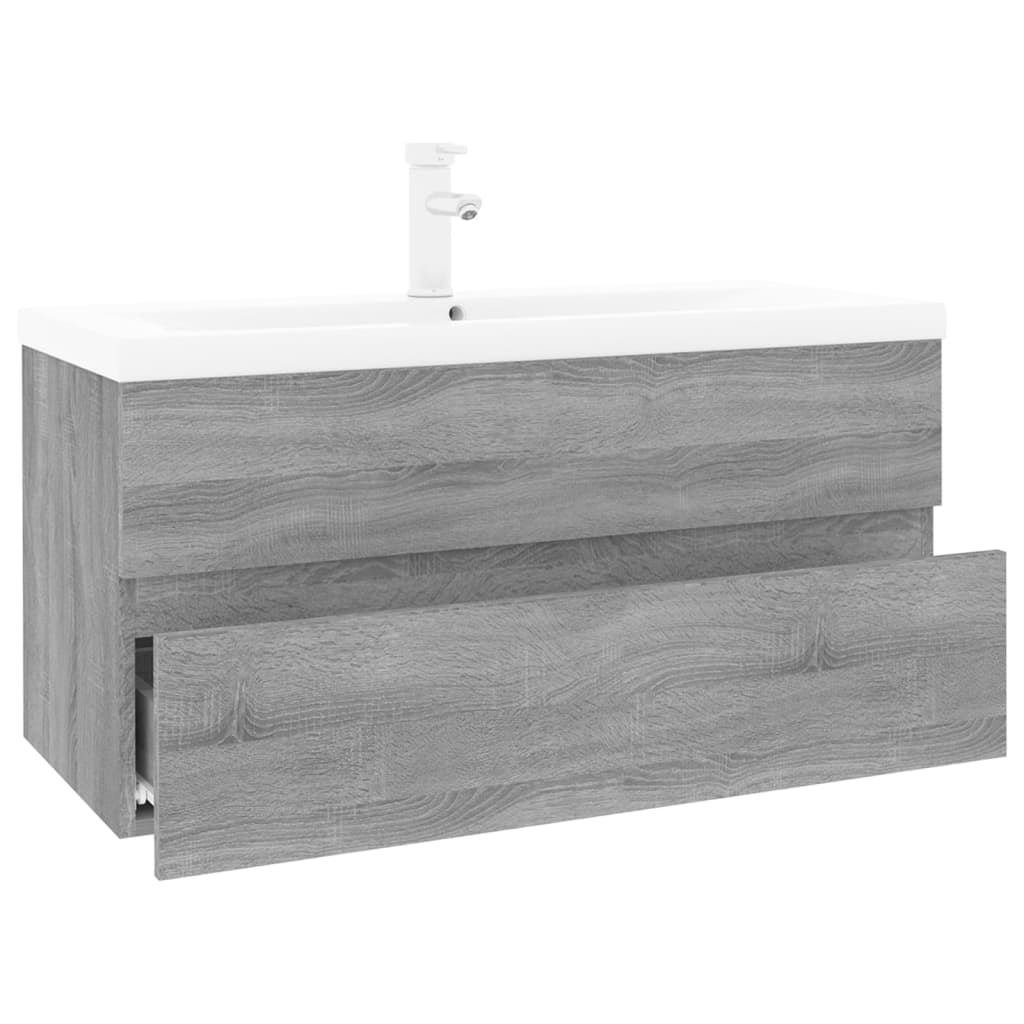 Wastafelkast met ingebouwde wasbak bewerkt hout grijs sonoma is nu te koop bij PeponiXL, paradijselijk wonen!