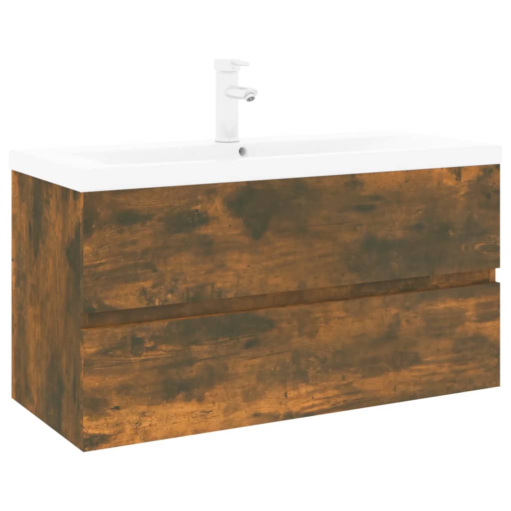 Wastafelkast met ingebouwde wasbak bewerkt hout gerookt eiken is nu te koop bij PeponiXL, paradijselijk wonen!