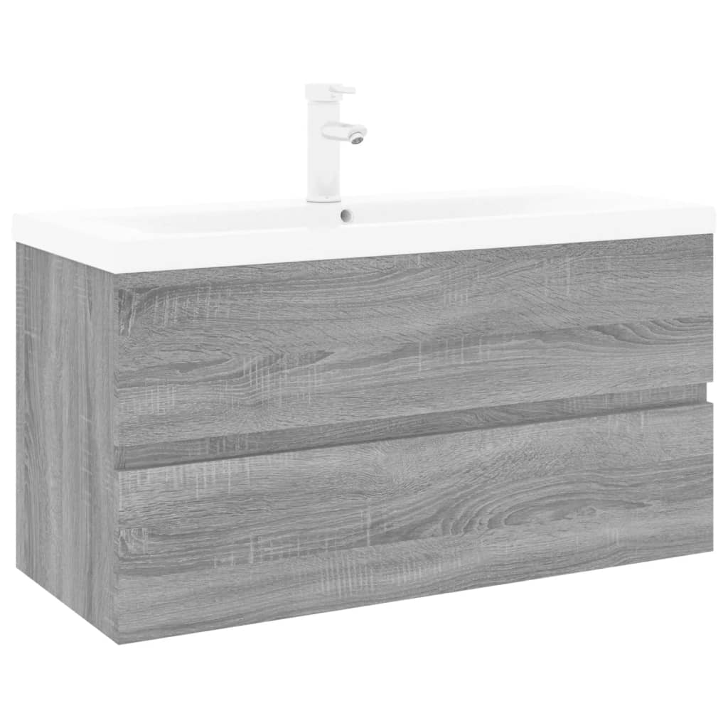 Wastafelkast met ingebouwde wasbak bewerkt hout grijs sonoma is nu te koop bij PeponiXL, paradijselijk wonen!