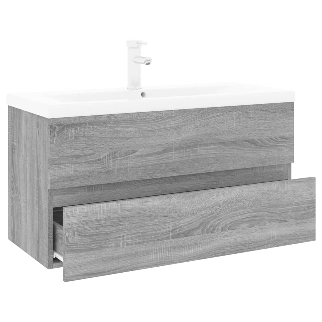 Wastafelkast met ingebouwde wasbak bewerkt hout grijs sonoma is nu te koop bij PeponiXL, paradijselijk wonen!