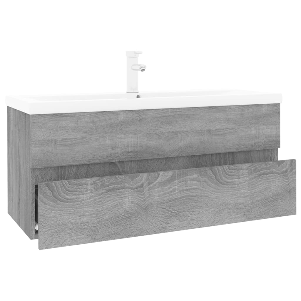 Wastafelkast met ingebouwde wasbak bewerkt hout grijs sonoma is nu te koop bij PeponiXL, paradijselijk wonen!