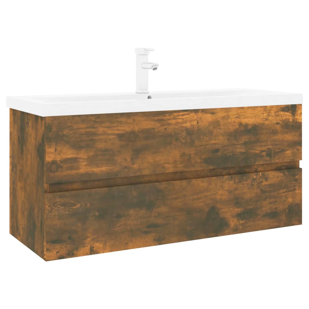 Wastafelkast met ingebouwde wasbak bewerkt hout gerookt eiken is nu te koop bij PeponiXL, paradijselijk wonen!