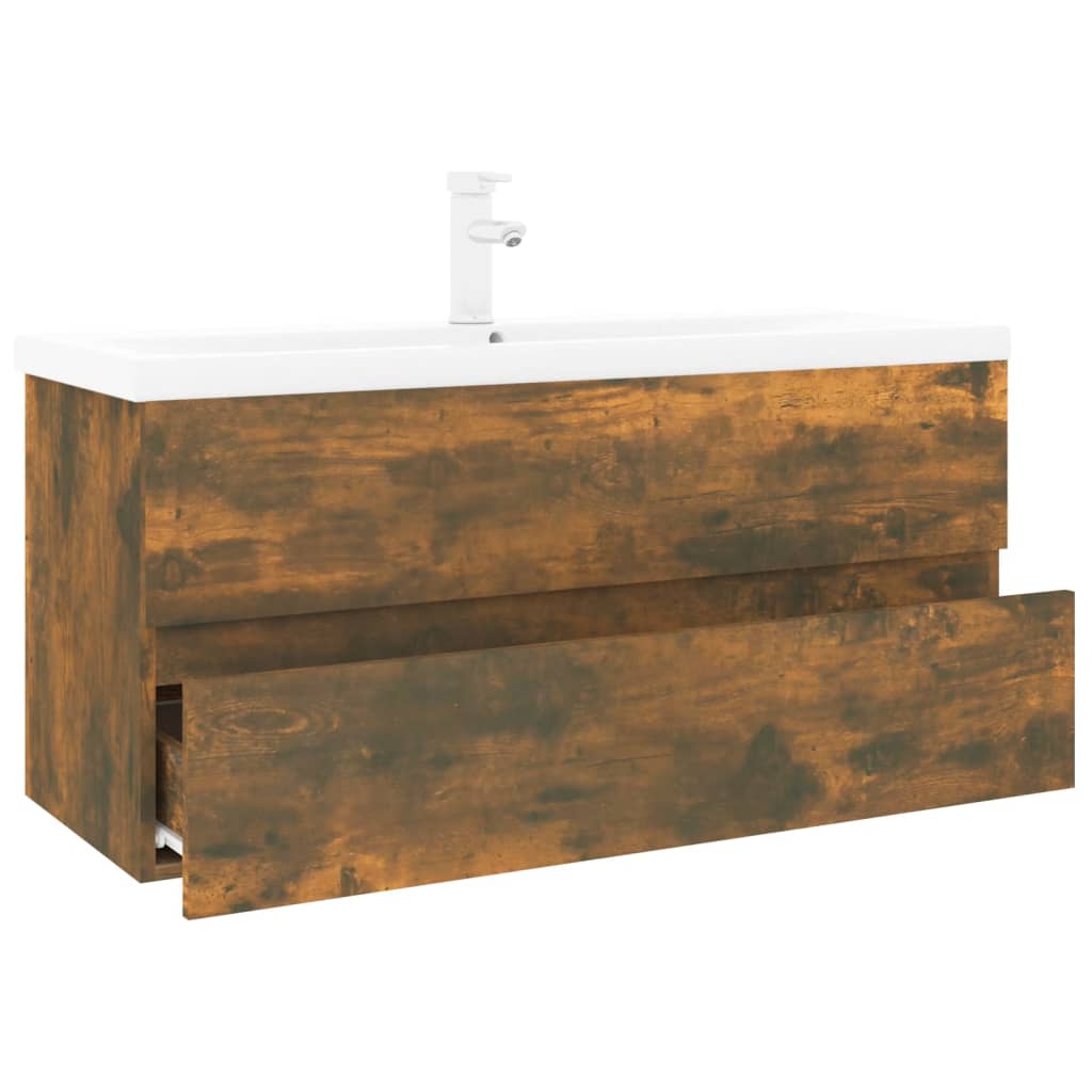 Wastafelkast met ingebouwde wasbak bewerkt hout gerookt eiken is nu te koop bij PeponiXL, paradijselijk wonen!