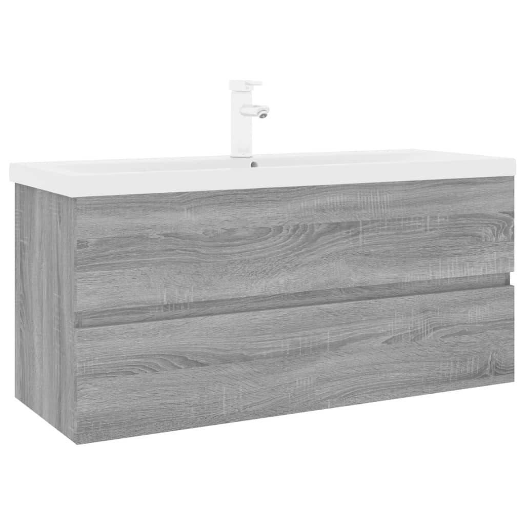 Wastafelkast met ingebouwde wasbak bewerkt hout grijs sonoma is nu te koop bij PeponiXL, paradijselijk wonen!