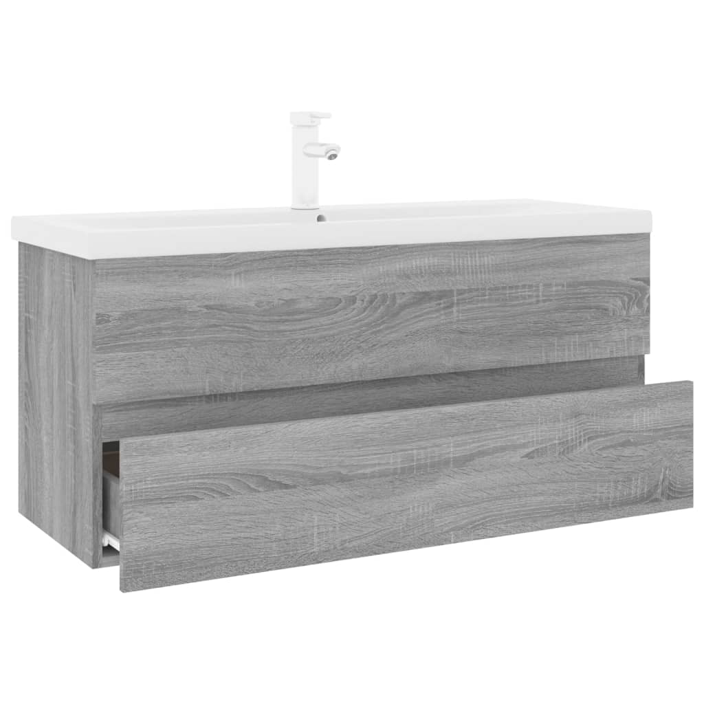 Wastafelkast met ingebouwde wasbak bewerkt hout grijs sonoma is nu te koop bij PeponiXL, paradijselijk wonen!