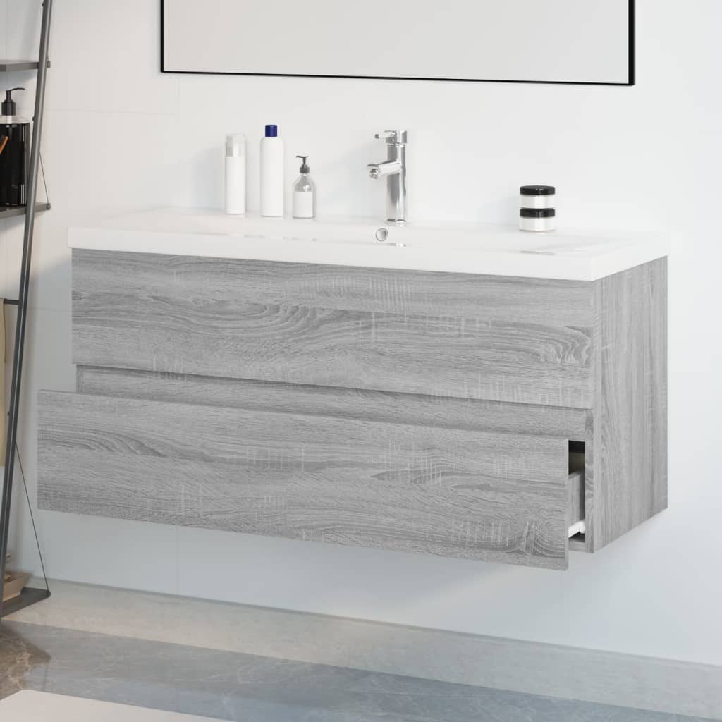 Wastafelkast met ingebouwde wasbak bewerkt hout grijs sonoma is nu te koop bij PeponiXL, paradijselijk wonen!