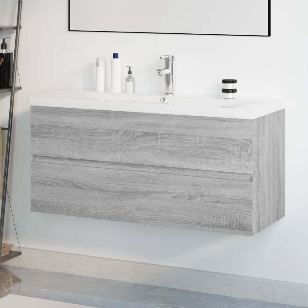 Wastafelkast met ingebouwde wasbak bewerkt hout grijs sonoma is nu te koop bij PeponiXL, paradijselijk wonen!