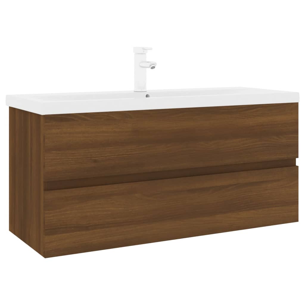 Wastafelkast ingebouwde wasbak bewerkt hout bruin eikenkleur is nu te koop bij PeponiXL, paradijselijk wonen!