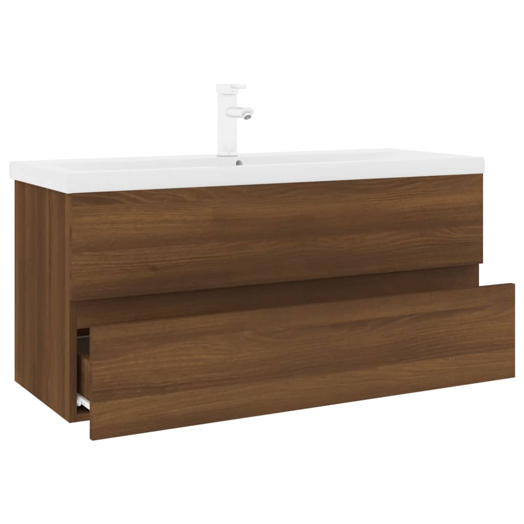 Wastafelkast ingebouwde wasbak bewerkt hout bruin eikenkleur is nu te koop bij PeponiXL, paradijselijk wonen!