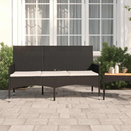 Tuinbank 3-zits met kussens poly rattan zwart is nu te koop bij PeponiXL, paradijselijk wonen!