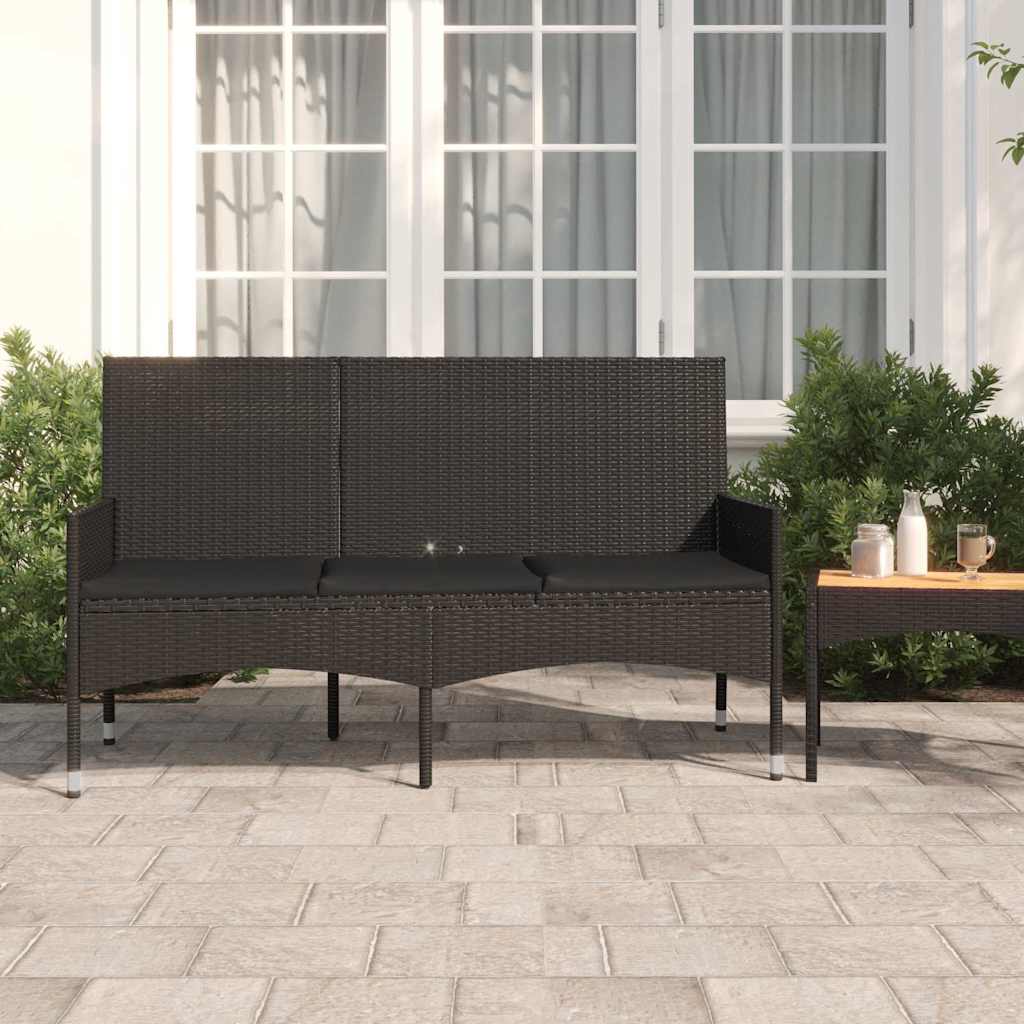 Tuinbank 3-zits met kussens poly rattan zwart is nu te koop bij PeponiXL, paradijselijk wonen!