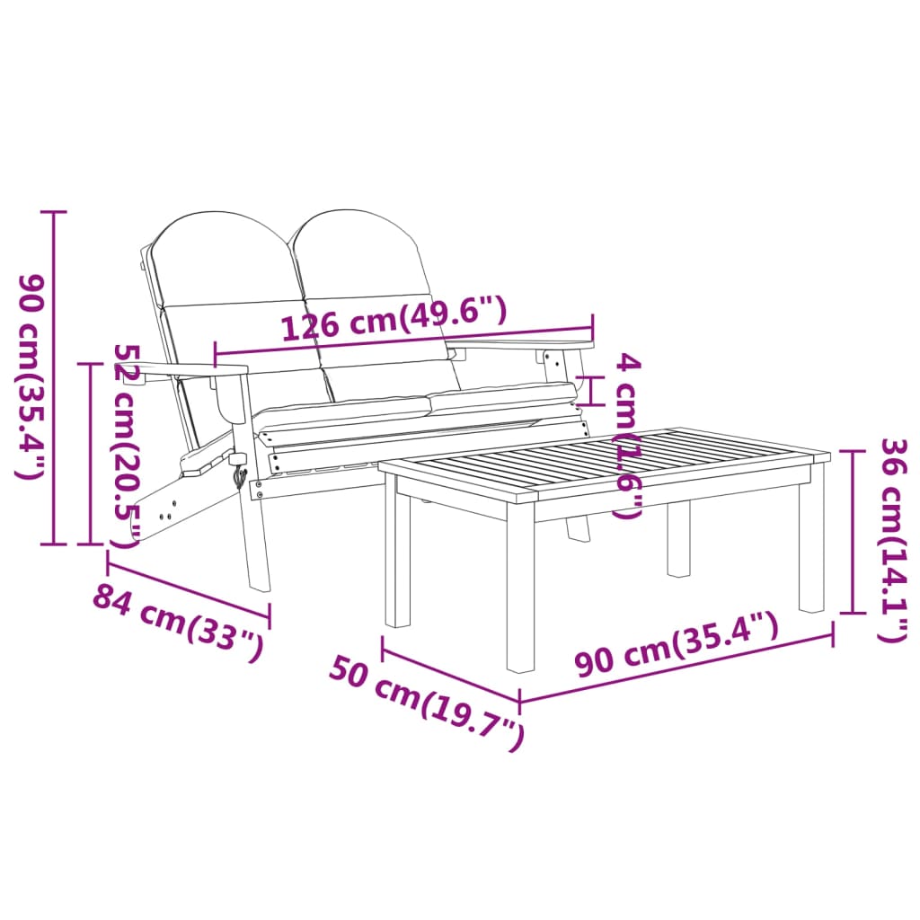 3-delige Loungeset Adirondack massief acaciahout is nu te koop bij PeponiXL, paradijselijk wonen!