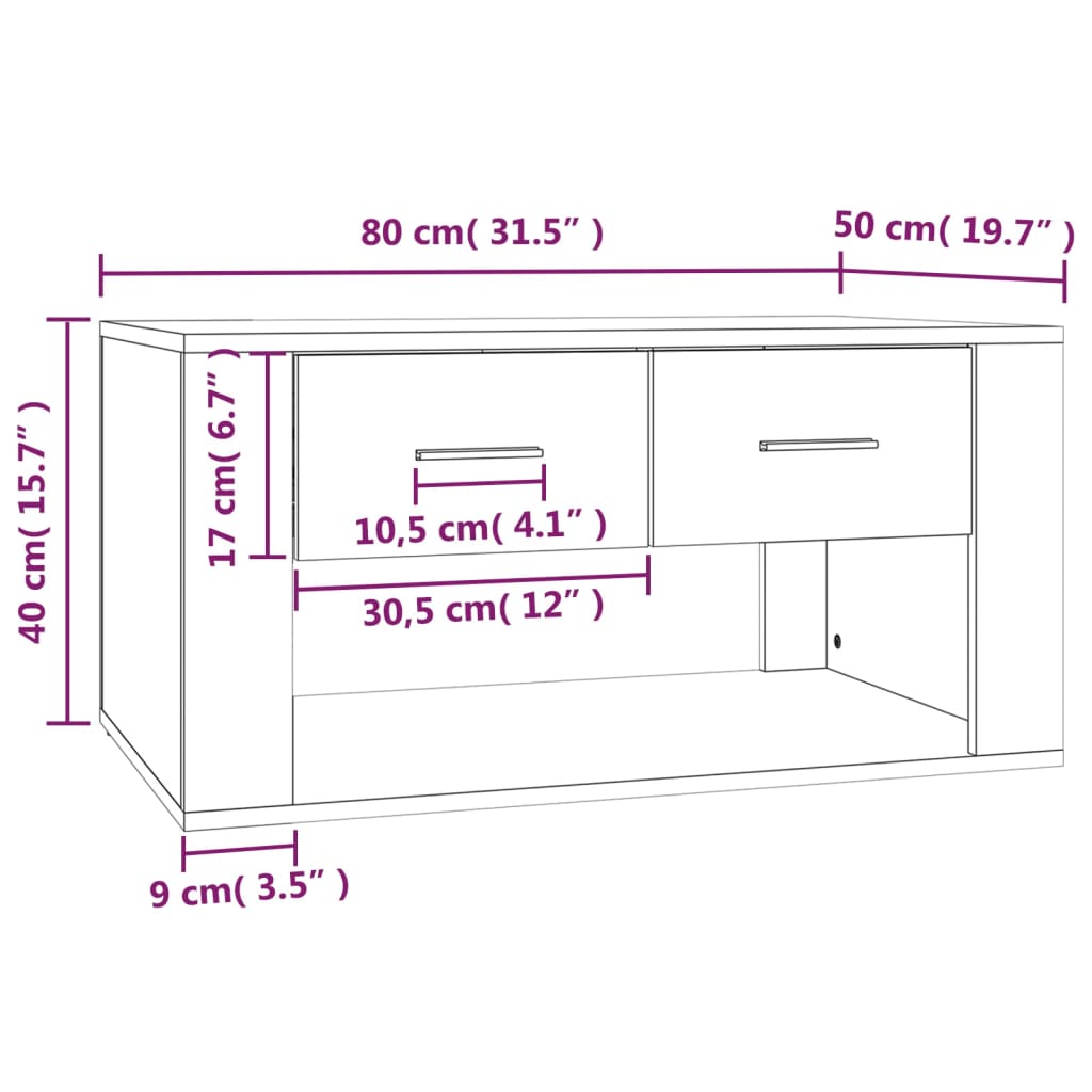 Salontafel 80x50x40 cm bewerkt hout wit is nu te koop bij PeponiXL, paradijselijk wonen!