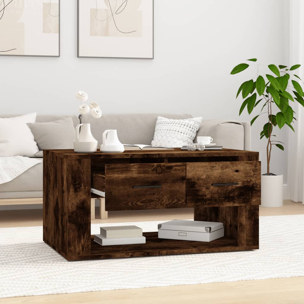 Salontafel 80x50x40 cm bewerkt hout gerookt eikenkleurig is nu te koop bij PeponiXL, paradijselijk wonen!