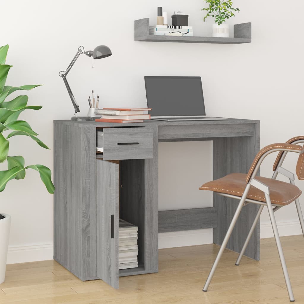 Bureau 100x49x75 cm bewerkt hout grijs sonoma eikenkleurig is nu te koop bij PeponiXL, paradijselijk wonen!