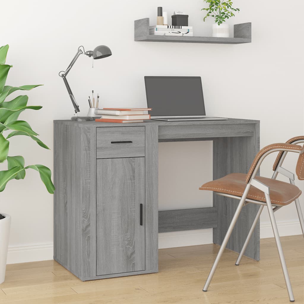 Bureau 100x49x75 cm bewerkt hout grijs sonoma eikenkleurig is nu te koop bij PeponiXL, paradijselijk wonen!