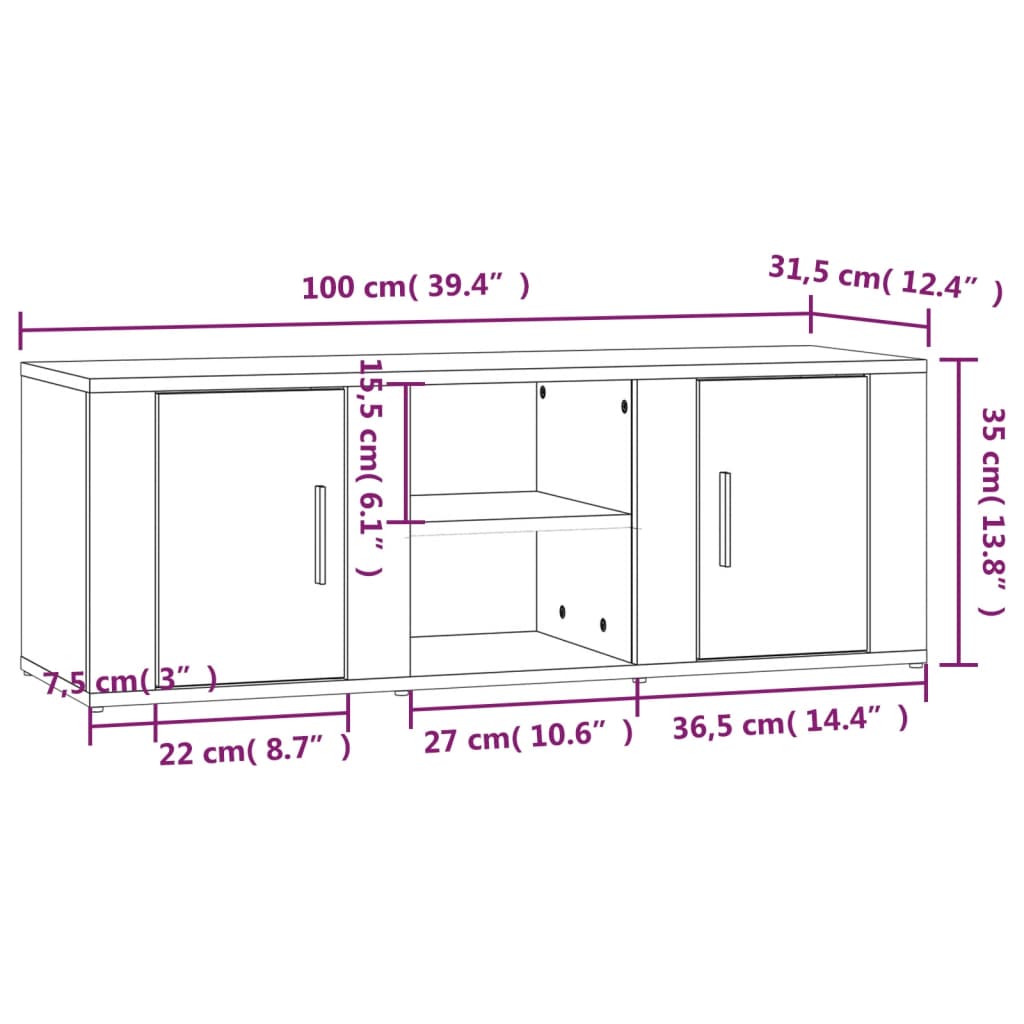 Tv-meubel 100x31,5x35 cm bewerkt hout sonoma eikenkleurig is nu te koop bij PeponiXL, paradijselijk wonen!