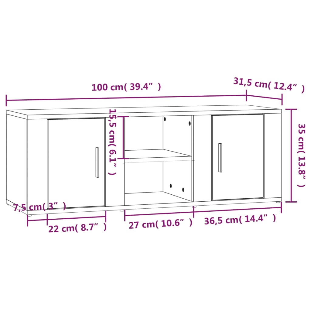 Tv-meubel 100x31,5x35 cm bewerkt hout gerookt eikenkleurig is nu te koop bij PeponiXL, paradijselijk wonen!