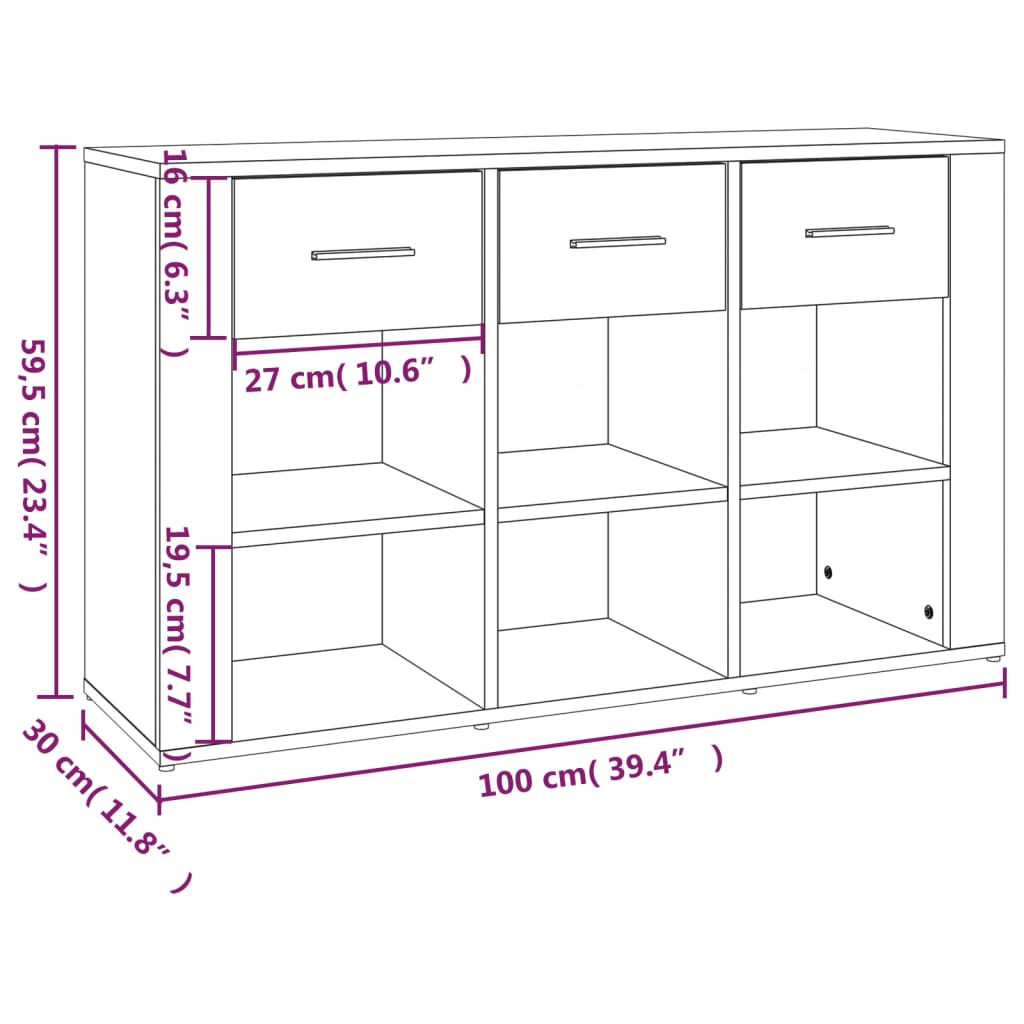 Dressoir 100x30x59,5 cm bewerkt hout gerookt eikenkleurig is nu te koop bij PeponiXL, paradijselijk wonen!