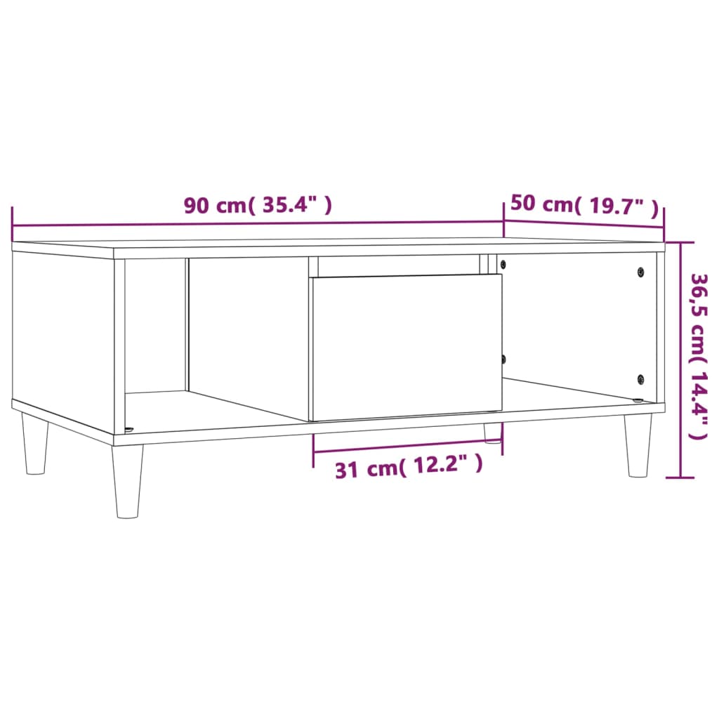 Salontafel 90x50x36,5 cm bewerkt hout grijs sonoma is nu te koop bij PeponiXL, paradijselijk wonen!