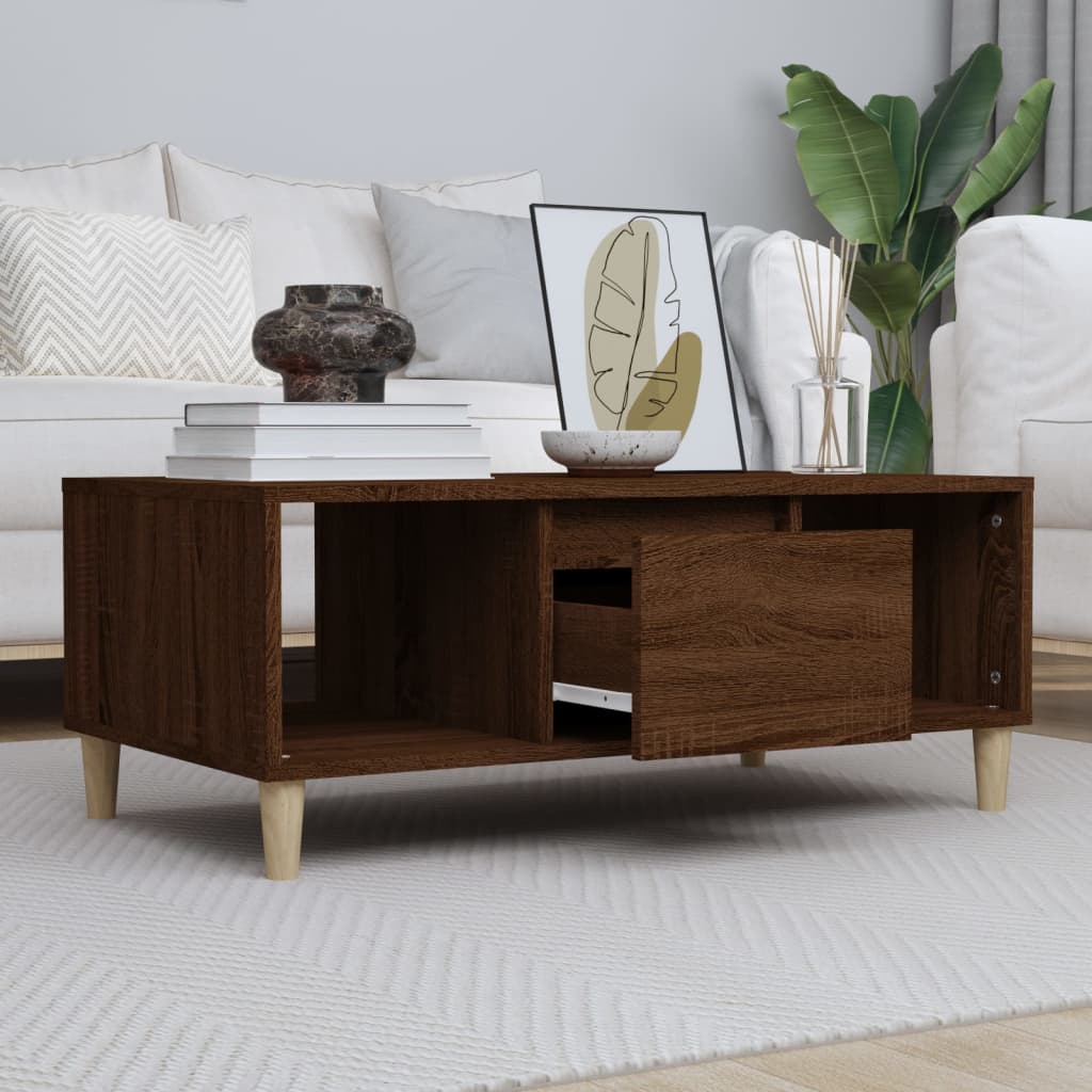 Salontafel 90x50x36,5 cm bewerkt hout bruin eikenkleur is nu te koop bij PeponiXL, paradijselijk wonen!