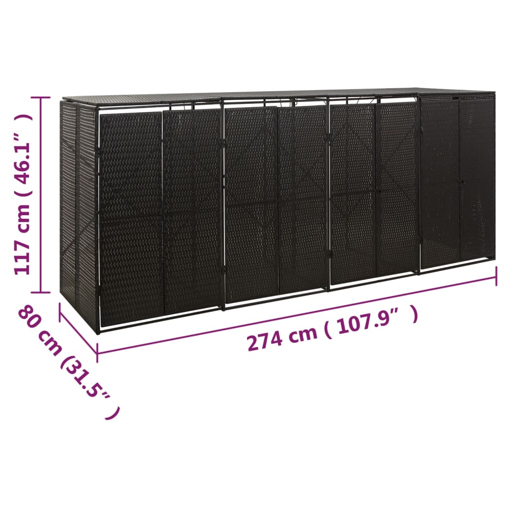 Containerberging viervoudig 274x80x117 cm poly rattan zwart is nu te koop bij PeponiXL, paradijselijk wonen!
