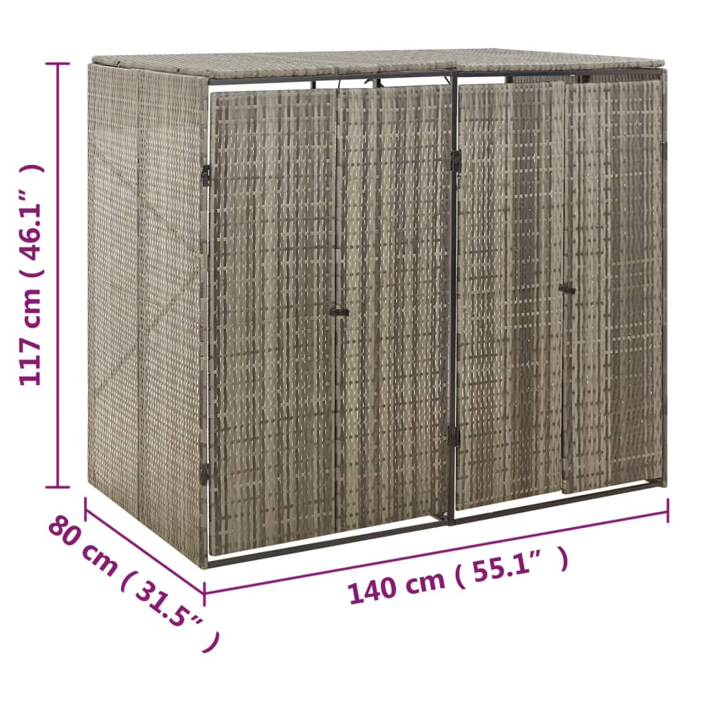 Containerberging dubbel 140x80x117 cm poly rattan grijs is nu te koop bij PeponiXL, paradijselijk wonen!