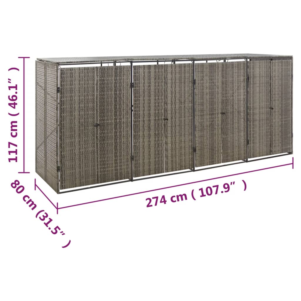 Containerberging viervoudig 274x80x117 cm poly rattan grijs is nu te koop bij PeponiXL, paradijselijk wonen!