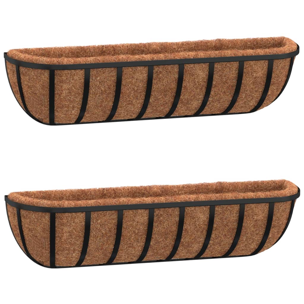 Wandbakken 2 st met kokosvezel 61x19x16 cm staal zwart is nu te koop bij PeponiXL, paradijselijk wonen!