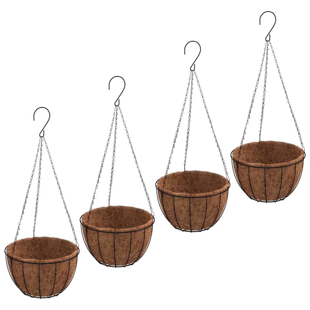 Plantenbakken hangend 4 st met kokosbak staal Ø 40x63 cm zwart is nu te koop bij PeponiXL, paradijselijk wonen!